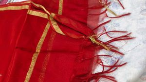 Red Dupatta with Gold Border