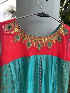 Carrot Red Colour Anarkali Suit Set