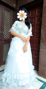 Beautiful Ice Blue Lehanga With Half Flir Dupatta