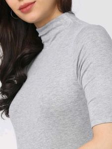 Women's Grey Mock Neck T-Shirt