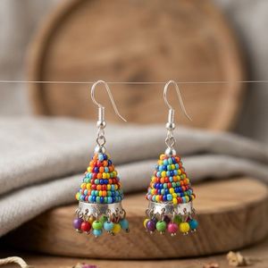 Boho Beaded Jhumka Earrings