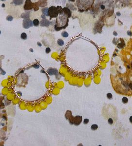Yellow Beaded Hoop Earrings