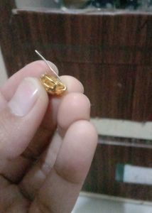 Gold-Tone Stud Earring with Red Stone
