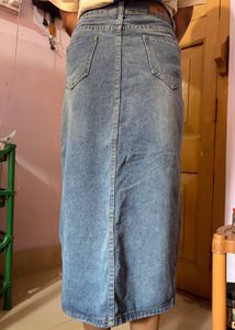 Classic Blue Denim Midi Skirt