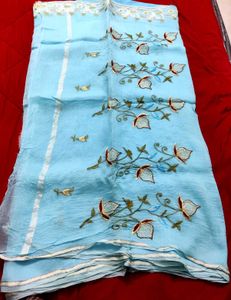 Sky Blue Embroidered Cotton Saree 🌸💙