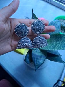 Oxidised Silver Jhumka Earrings
