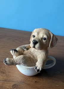 Adorable Puppy in a Teacup Figurine