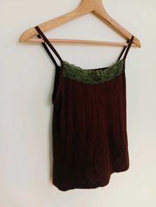 Chic Brown Lace Trim Cami Top