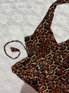 Leopard Print Halter Neck y2k asymmetrical Top