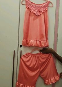 Peach Satin Night Suit Set