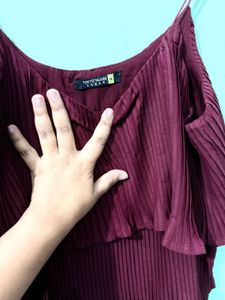 Chic Pleated Maroon Dress