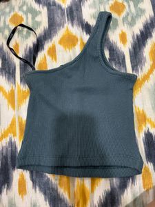 Blue One-Shoulder Ribbed Tank