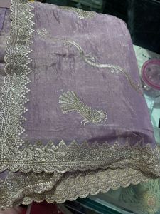 Elegant Lavender Embroidered Saree