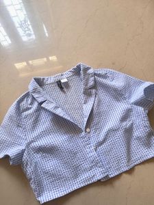 Blue Gingham Cropped Shirt