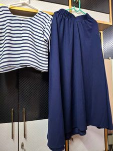 Chic Striped Top &amp; Navy Maxi Skirt Set