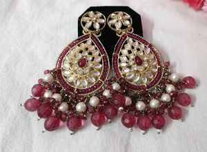 Elegant Kundan &amp; Pearl Dangle Earrings