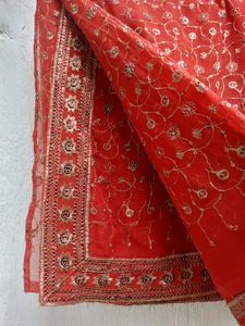 Gorgeous Red &amp; Gold Embroidered Net Saree