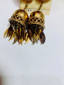 Golden Jhumka Style Dangle Earrings