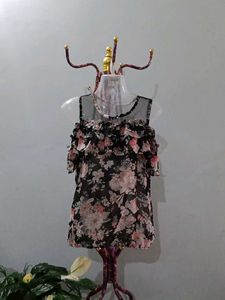 Floral Sheer Cold Shoulder Top