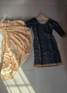 Elegant Blue & Gold Polka Dot Kurta