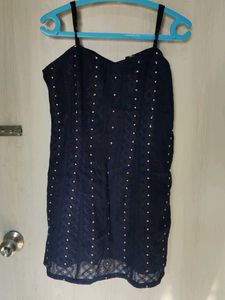 Indya Navy Chikankari Strappy Short Kurti