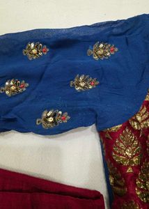 Elegant Blue Kurta Set with Red Pants