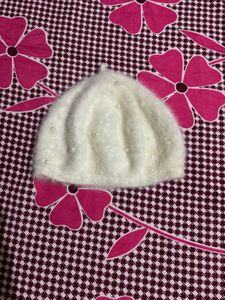 White Pearl Embellished Beanie