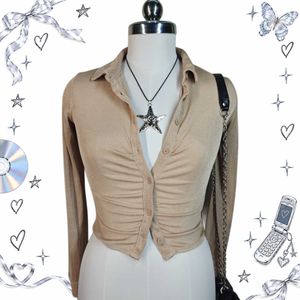 H&m Ruched Button-Up Long Sleeve Top