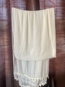Sheer White Dupatta with Pom Poms