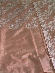 soft organza sequined saree -nude brown