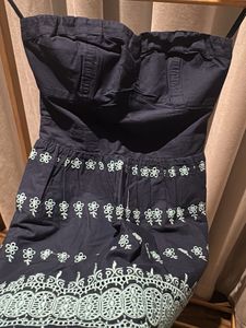 SUPERDRY Navy Blue Strapless Embroidered Dress XXS