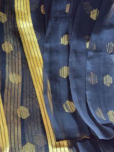 Elegant Navy Blue Saree with Gold Motifs