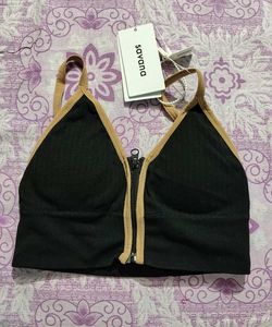 Savana Black Zip Front Sports Bra