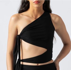Nefsfinds Black One-Shoulder Tie-Up Top