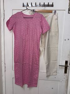 Pure cotton Floral pink Kurta pant set