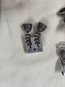 Oxidized Silver Jhumka Earrings Set of 3