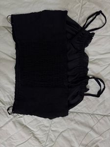 Black Ruffled Crop Top