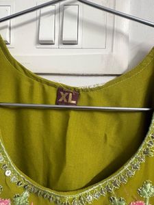 Embroidered Olive Green Ethnic Gown