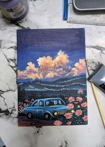 Vintage Car &amp; Sunset Painting