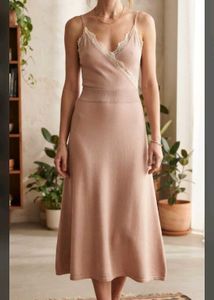 Knit Midi Dress with Lace Trim