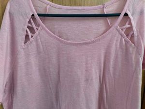 Chic Pink T-Shirt with Lattice Detail