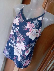 Floral Print Camisole with Lace Trim