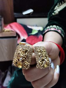 Exquisite Gold-Tone Stud Earrings with Stone Embel