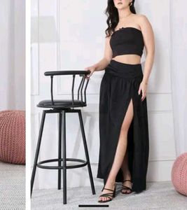 shein drawstring tie-up slit skirt with