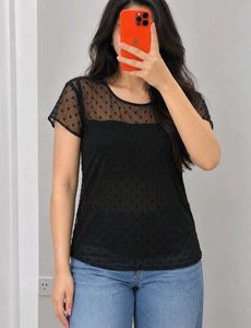 Sheer Dot Short Sleeve Top