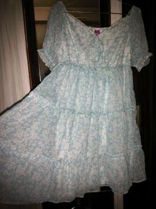 Chinese Light Blue Floral Tiered Dress