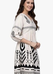 Aesthetic COTTON Boho Print V-Neck Midi Dress
