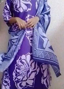 Purple &amp; White Printed Kurta Set with Dupatta