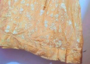 Navy Blue Top &amp; Golden Skirt Set Without Dupatta