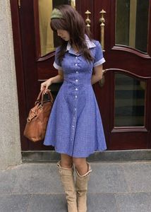 🧊Elodie Royal Blue Gingham Shirt Dress